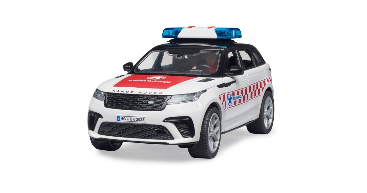 Bruder Range Rover Velar – Véhicule D'urgence, Figurine Bworld, Sons Et Lumières – Portes Ouvrantes, Guidon Supplémentaire – Dès 3 Ans