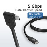ACT Connectivity USB 3.2 USB-C (recht) naar USB-C (links/rechts haaks) kabel Zwart, 5 Gbit/s, 60W, 1 meter