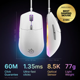SteelSeries Rival 3 Gen 2 gaming muis Wit, 8.500 DPI, RGB