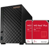Asustor Drivestor 2 Lite incl. 2x WD Red Plus 2 TB harde schijf nas Zwart, 1x LAN, 2x USB