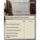 Mill Steel WiFi paneelverwarming PA2000WIFI4, 2000 Watt convector Wit, wifi 2,4 GHz (wifi 6), Bluetooth 5.2, Zigbee 3.0 + App