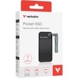 Verbatim Pocket 1 TB externe SSD Zwart/grijs, USB-C 3.2 Gen 2 (10 Gbit/s), Incl. met sleutelhanger en kabelbevestiging