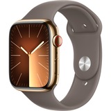 Apple Watch Series 9 smartwatch Goud/bruin, Roestvrij staal, 45 mm, Sportbandje (M/L), GPS + Cellular