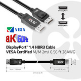 Club 3D DisplayPort 1.4 HBR3 kabel Zwart, 2 meter, 8K