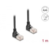 DeLOCK RJ45 Network Cable Cat.6A S/FTP Slim 90° upwards / upwards angled 1 m kabel Zwart