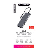 Sitecom 8-in-1 USB-C Power Delivery Multiport Adapter Pro dockingstation Zwart