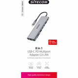 Sitecom 8 in 1 USB-C Power Delivery Multiport Adapter dockingstation Grijs
