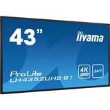 iiyama ProLite LH4352UHS-B1 43" 4K Ultra HD Public Display Zwart, 4K UHD, VGA, DVI, HDMI, DisplayPort, LAN, USB, Audio, Android 8.0