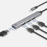 ACT Connectivity USB-C hub, 3x USB-A 2.0 en 1x USB-A 3.0 usb-hub Aluminium