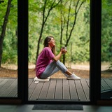 Cozy Jord Outdoor infrarood verwarmd draadloos zitkussen warmtekussen Lichtbeige, Powerbank 10000 mAh