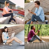 Cozy Jord Outdoor infrarood verwarmd draadloos zitkussen warmtekussen Lichtbeige, Powerbank 10000 mAh