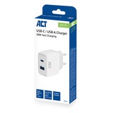 ACT Connectivity USB-C & USB-A lader 20W met Power Delivery PPS, Quick Charge, GaNFast oplader Wit