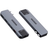 Sitecom 6-in-2 MacBook Pro Multiport Hub dockingstation Grijs