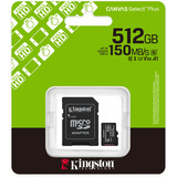 Kingston Canvas Select Plus 512 GB MicroSDXC geheugenkaart Zwart, UHS-I U3, Class 10, V30, Incl. SD Adapter