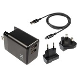 Xtorm Volt Reisstekker - EU/VK/VS naar 2xUSB + Xtorm USB naar USB-C kabel oplader Zwart, EU/VK/VS, USB-C