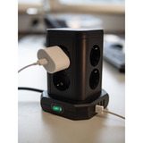 Brennenstuhl stekkerdoostoren 8-voudig in 45° opstelling stekkerdoos Zwart, 4x USB
