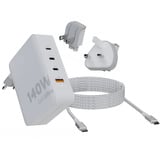 Xtorm 140W GaN-Ultra Travel Adapter + USB-C PD Kabel oplader Wit, 3x USB-C, 1x USB-A