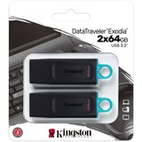 Kingston DataTraveler Exodia 64 GB 2 pack usb-stick Zwart/turquoise, 2 stuks, DTX/64GB-2P