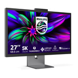 Philips Brilliance 27E3U7903 27" 5K UHD monitor Grijs, HDMI, Thunderbolt 4, USB, LAN, Webcam