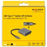 DeLOCK USB Type-C Splitter (DP Alt Mode) to 2 x HDMI MST met USB Type-C PD hdmi splitter Grijs