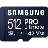 Samsung PRO Ultimate 512 GB microSDXC geheugenkaart Blauw, UHS-I U3, Class 3, V30, Incl. SD-Adapter
