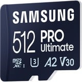Samsung PRO Ultimate 512 GB microSDXC geheugenkaart Blauw, UHS-I U3, Class 3, V30, Incl. SD-Adapter