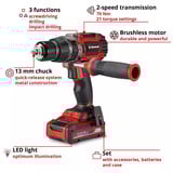 EINHELL Professional Accu Klopboor-/Schroefmachine TP-CD 18/70 Li-i BL+70 (2+3Ah) klopboorschroevendraaier Rood/zwart, Incl. 2.0 Ah + 3.0 Ah Power X-Change accu en lader, 70-delige bit-/booraccessoireset, E-Case S-F