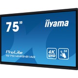 iiyama TE7514MIS-B1AG 75" 4K Ultra HD Public Display Zwart (mat), 4x HDMI, 1x DisplayPort, WLAN, BT, Sound, Touch