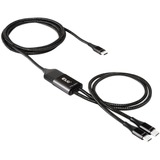 Club 3D USB Type-C, Y oplaadkabel naar 2x USB Type-C splitterkabel Zwart, 1,83 meter, Max. 100 W