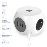 ACT Connectivity Stekkerdoos kubus met 3 stopcontacten, 30W Power Delivery USB-C/A poorten, kabellengte 1,5m Wit, Type F