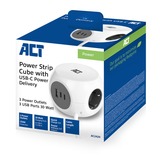 ACT Connectivity Stekkerdoos kubus met 3 stopcontacten, 30W Power Delivery USB-C/A poorten, kabellengte 1,5m Wit, Type F