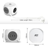 ACT Connectivity Stekkerdoos kubus met 3 stopcontacten, 30W Power Delivery USB-C/A poorten, kabellengte 1,5m stekkerdoos Wit, Type F