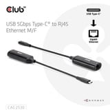 Club 3D USB-C naar RJ45 5Gbps Ethernet M/F adapter Zwart