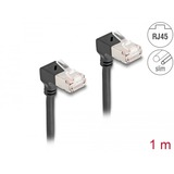 DeLOCK RJ45 Network Cable Cat.6A S/FTP Slim 90° downwards / downwards angled 1 m kabel Zwart