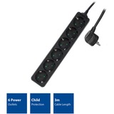 ACT Connectivity Stekkerdoos 6x, kabellengte 3 meter stekkerdoos Zwart