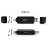 ACT Connectivity USB-C/USB-A kaartlezer, SD/micro SD Zwart