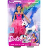 Mattel Barbie Eenhoornpop met blauw haar, roze jurk en alicorn 65e verjaardag