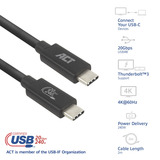 ACT Connectivity USB4 20Gbps 240W USB Type-C kabel, USB-IF gecertificeerd, 2 meter Zwart