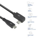 ACT Connectivity USB 3.0 10Gbps 60W USB Type-C® (recht) naar USB Type-C® (haaks links/rechts) kabel, 3 meter Zwart