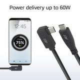 ACT Connectivity USB 3.0 10Gbps 60W USB Type-C® (recht) naar USB Type-C® (haaks links/rechts) kabel, 3 meter Zwart