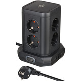 Brennenstuhl Stekkerdoos toren met 8 stekkerdozen in 45° opstelling stekkerdoos Zwart, 2x USB A, 1x USB C Power Delivery
