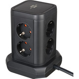 Brennenstuhl Stekkerdoos toren met 8 stekkerdozen in 45° opstelling stekkerdoos Zwart, 2x USB A, 1x USB C Power Delivery