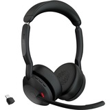 Jabra Evolve2 55 - Link390c MS stereo met oplaadhouder on-ear headset Zwart, Stereo, Microsoft Teams, USB-C, Link380c