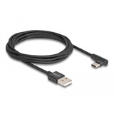 DeLOCK USB-A 2.0 male > USB-C male kabel Zwart, 2 meter, gesleeved, 90°