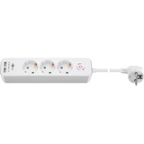 goobay 3-Weg Stekkerdoos met schakelaar en USB Wit, kabel 1.5 meter, 2x USB-A