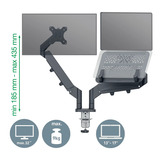 Leitz Ergo Ruimtebesparende Dubbele Monitor- en Laptoparm monitorarm Donkergrijs