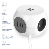 ACT Connectivity Stekkerdoos kubus met 3 stopcontacten, 30W Power Delivery USB-C/A poorten, kabellengte 1,5m stekkerdoos Wit, Type E