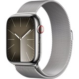 Apple Watch Series 9 smartwatch Zilver/zilver, Roestvrij staal, 45 mm, Milanees bandje, GPS + Cellular