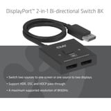 Club 3D DisplayPort 2-in-1 bidirectionele 8K switch displayport switch Zwart