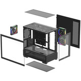 DeepCool CG380 3F midi tower behuizing Zwart | 2x USB-A | 1x USB-C | RGB | Window